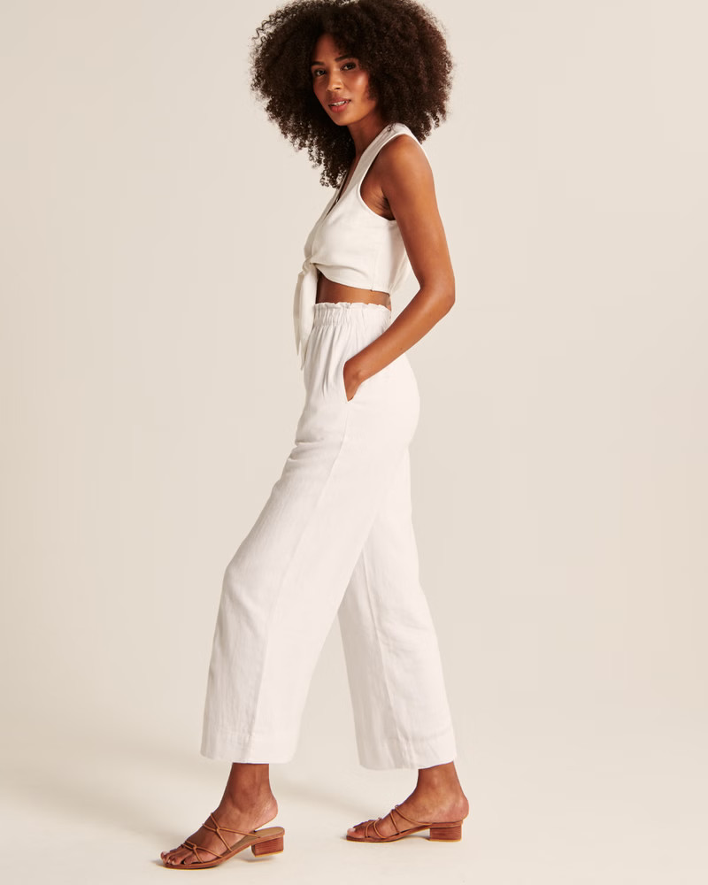 Linen-Blend Cropped Wide Leg Pants | Abercrombie & Fitch (US)