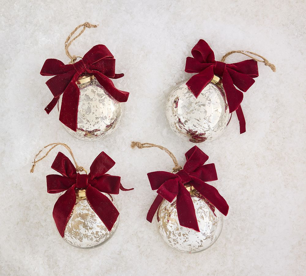 Glass Mercury Ornaments with Bows - Set of 4 | Pottery Barn (US)