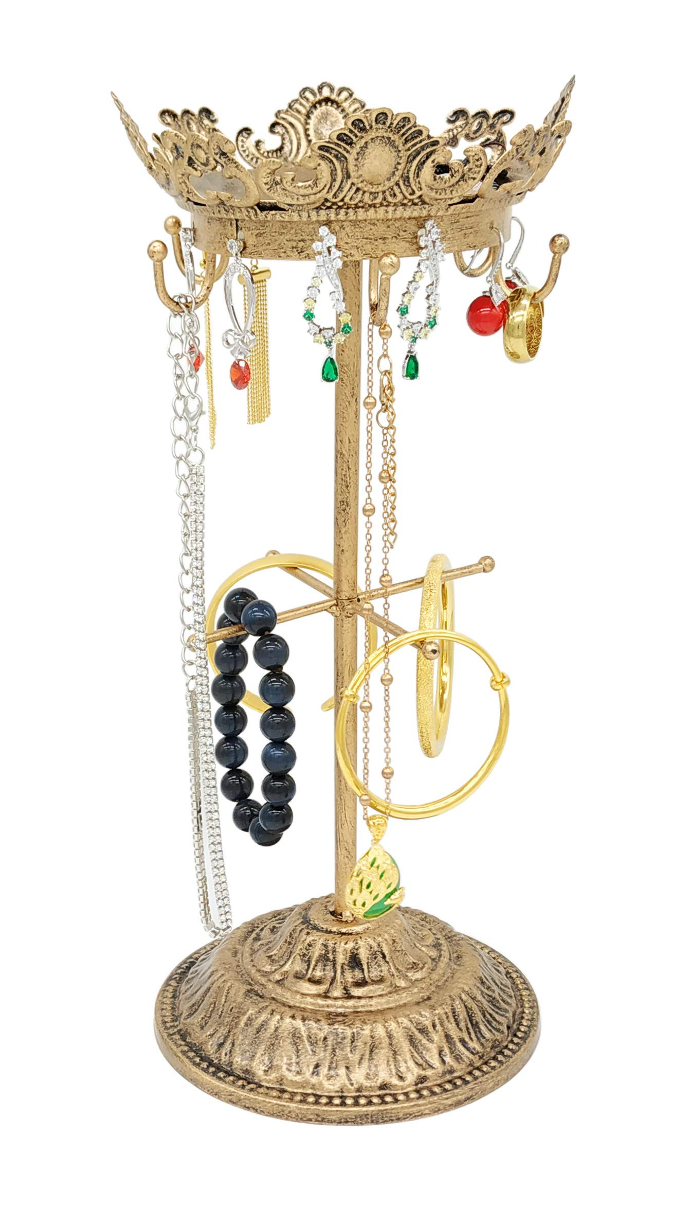 Vintage Crown Jewelry Tower Organizer - 13.1" Metal Jewelry Tree Stand, 6 Hooks, 12 Earring Holes... | Amazon (US)