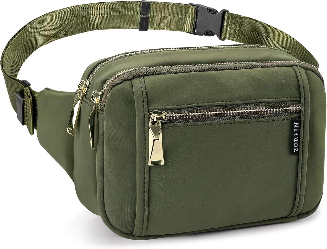 ZORFIN Fanny Packs for Women Men, Fashion Waist Pack Belt Bag with 5 Zipper Pockets Adjustable Belt, | Amazon (US)