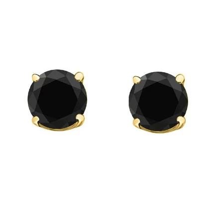Aonejewelry Black Diamond Stud Earrings for Women |14K Yellow Gold 0.5 carat 2 stone black Round cut Prong setting | Walmart (US)