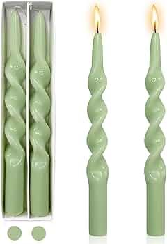 Green Candlestick Spiral Taper Candle - Set of 2 Long Twisted Candlesticks Unscented Tapered Cand... | Amazon (US)