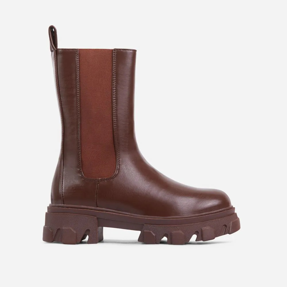 Steele Chunky Sole Ankle Biker Boot In Brown Faux Leather | EGO Shoes (US & Canada)