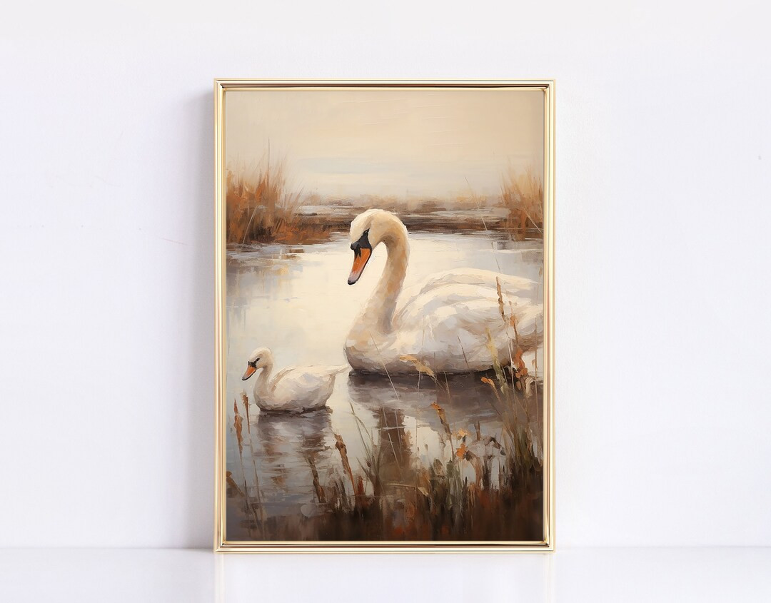 Mother & Baby Swan Terracotta Nursery Digital Print Neutral Vintage Swan Nursery Creature Nursery... | Etsy (US)