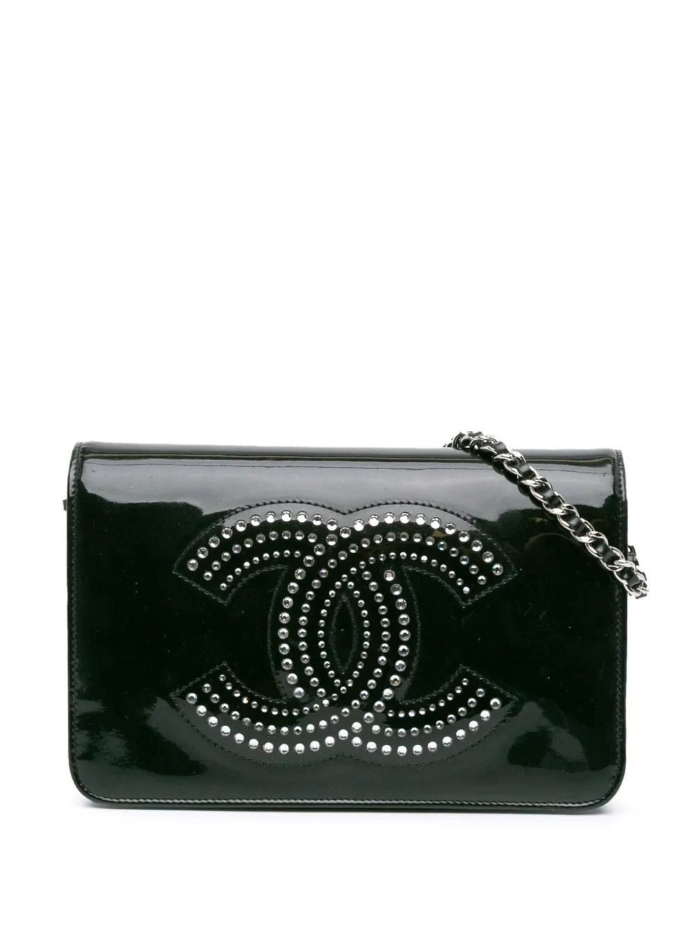CHANEL Pre-Owned 2009-2010 CC Patent Strass Embellished Wallet On Chain crossbody bag - Black | Farfetch Global
