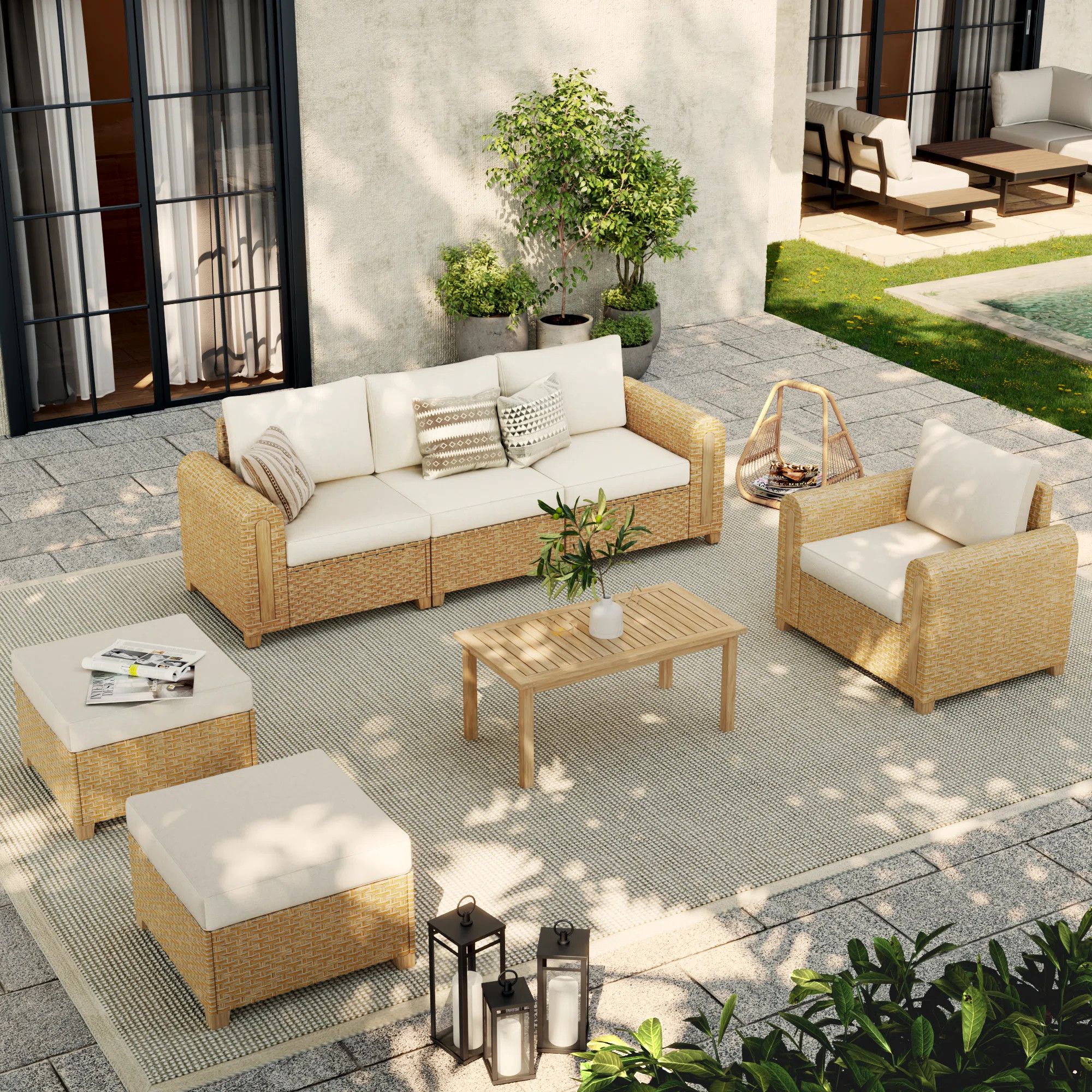 Outdoor 7-piece Rattan Conversation Set With Cushions | Wayfair North America