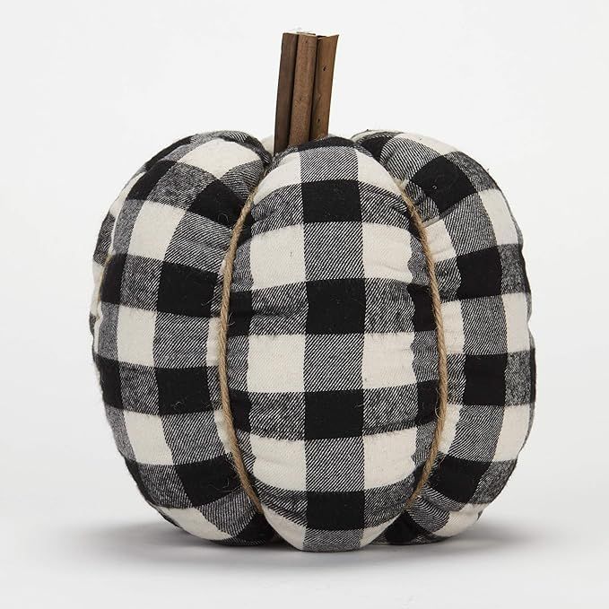 The Lakeside Collection Plaid Plush Decorative Pumpkins with Wooden Stem and Jute Wrap - Large Bl... | Amazon (US)
