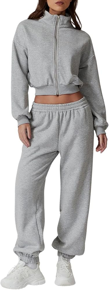 QINSEN Womens 2 Piece Oufits Full Zip Jacket Long Sleeve Sweatsuits Fleece Lounge Tracksuit with ... | Amazon (US)