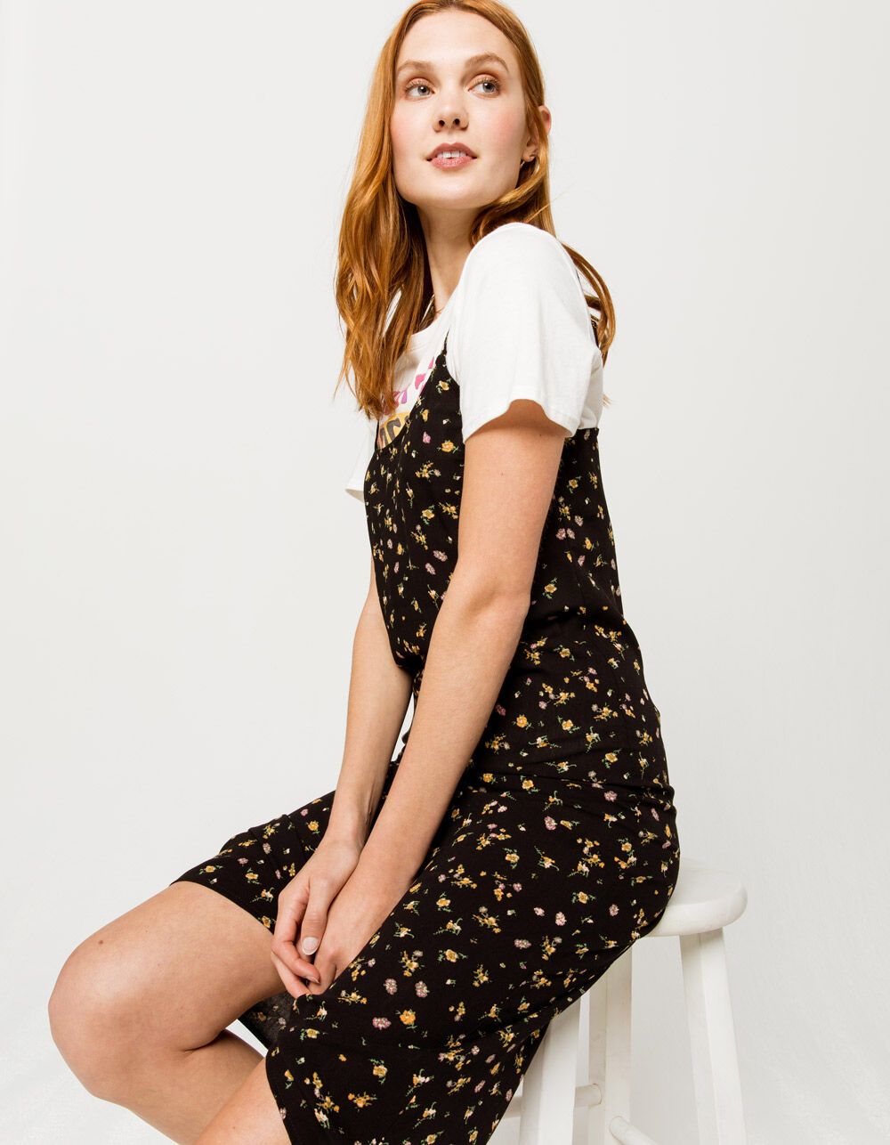 IVY & MAIN Ditsy Black Midi Slip Dress | Tillys