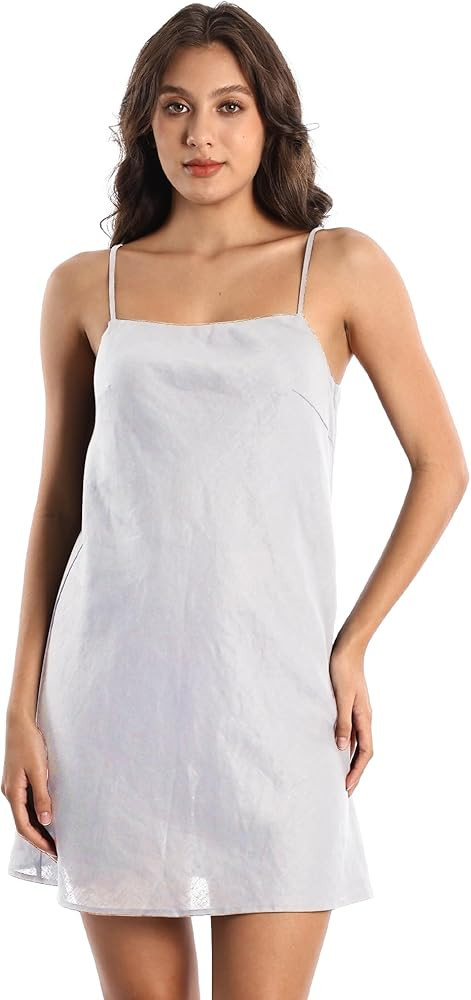 Women's Pure Linen Summer Sleeveless Spaghetti Strap Mini Dress with Lining | Amazon (US)