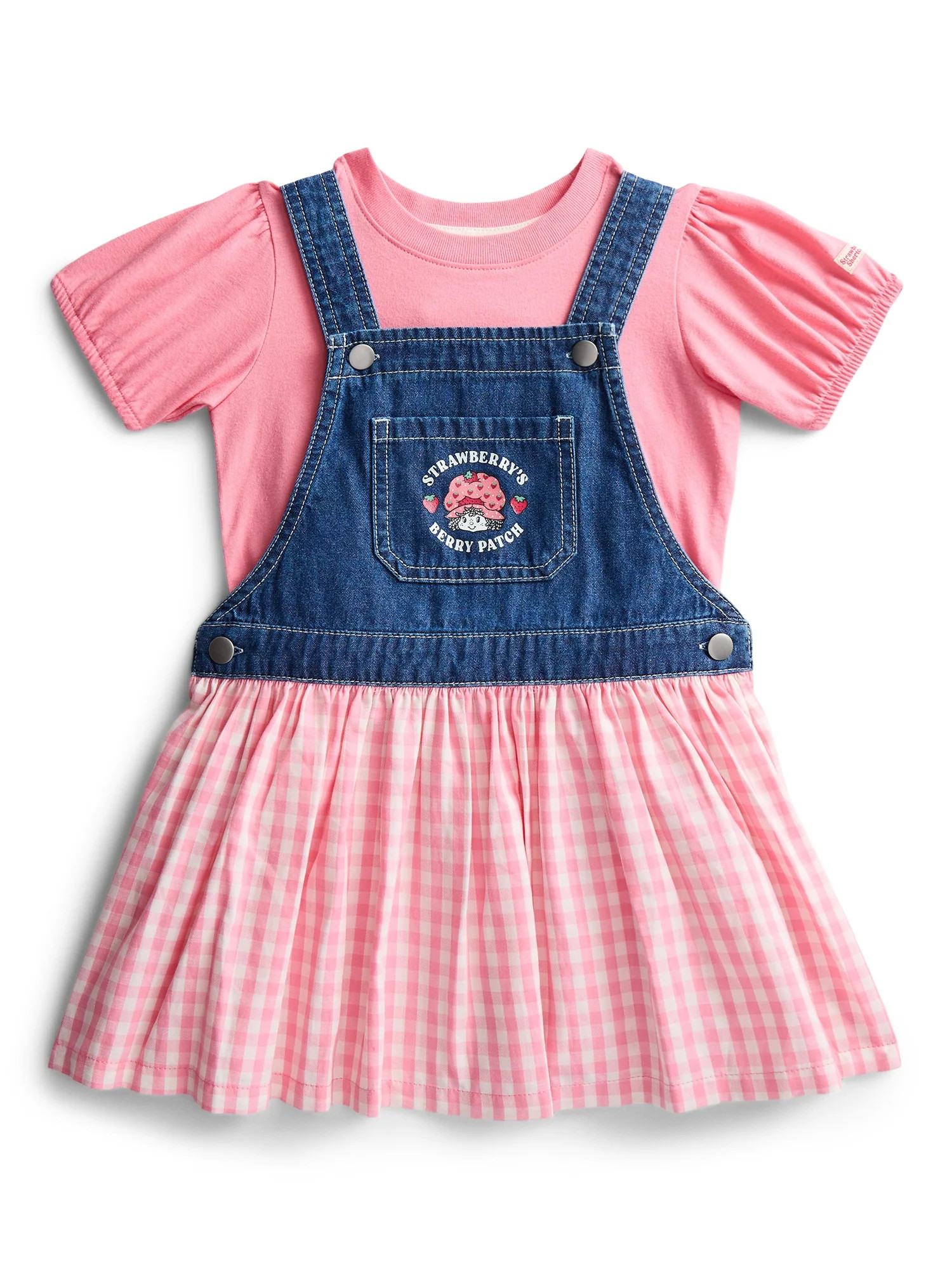 Strawberry Shortcake Toddler Girls Denim Gingham Skirtall and Puff Sleeve Tee Set, 2-Piece, Sizes... | Walmart (US)