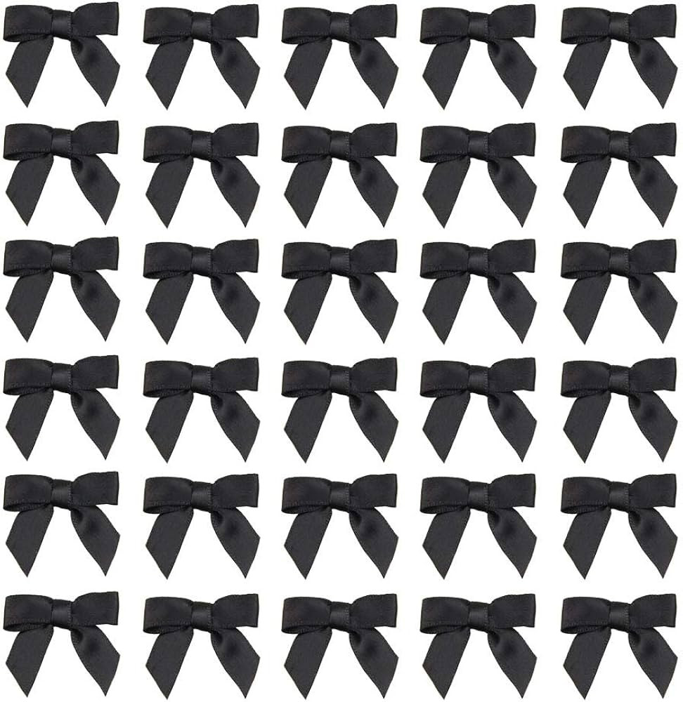 7Rainbows 50pcs Boutique 1.5" Black Satin Ribbon Mini Bows for Craft Sewing Scrapbooking Wedding ... | Amazon (US)