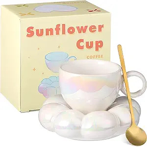 Ceramic Coffee Mug with Sunflower Coaster Coffee Spoons 7 oz Cute Mugs Creative Coffee Milk Tea M... | Amazon (US)