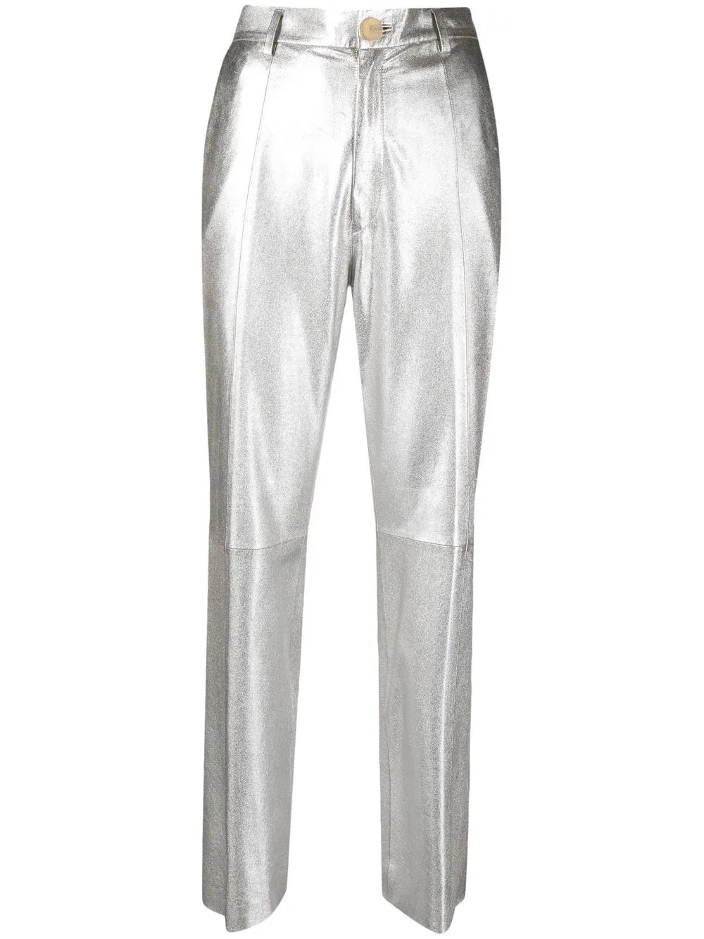 metallic leather straight-leg trousers | Farfetch Global
