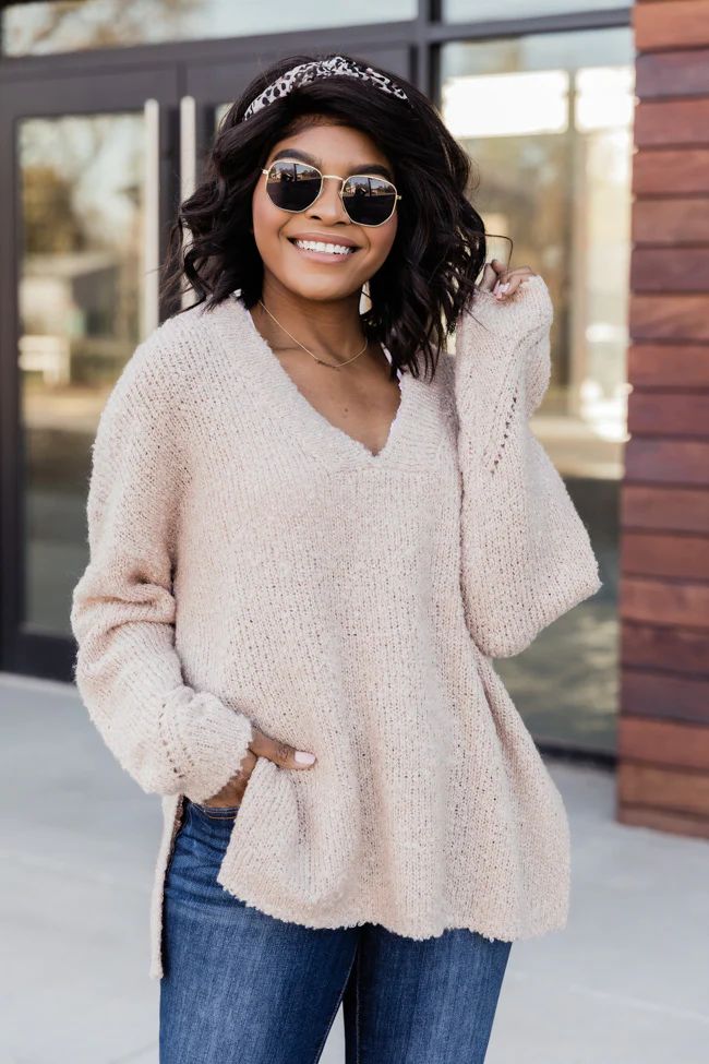 Fulfill A Dream Fuzzy Taupe Sweater | The Pink Lily Boutique