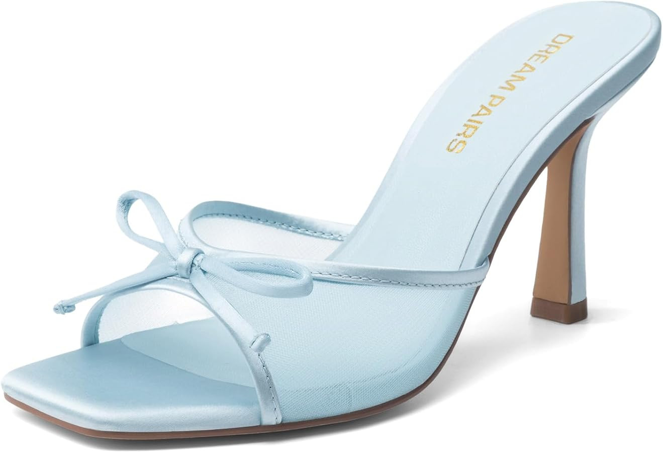 DREAM PAIRS Women's Square Open Toe Heels With Bow Vintage Slip on Stiletto High Backless Dressy ... | Amazon (US)