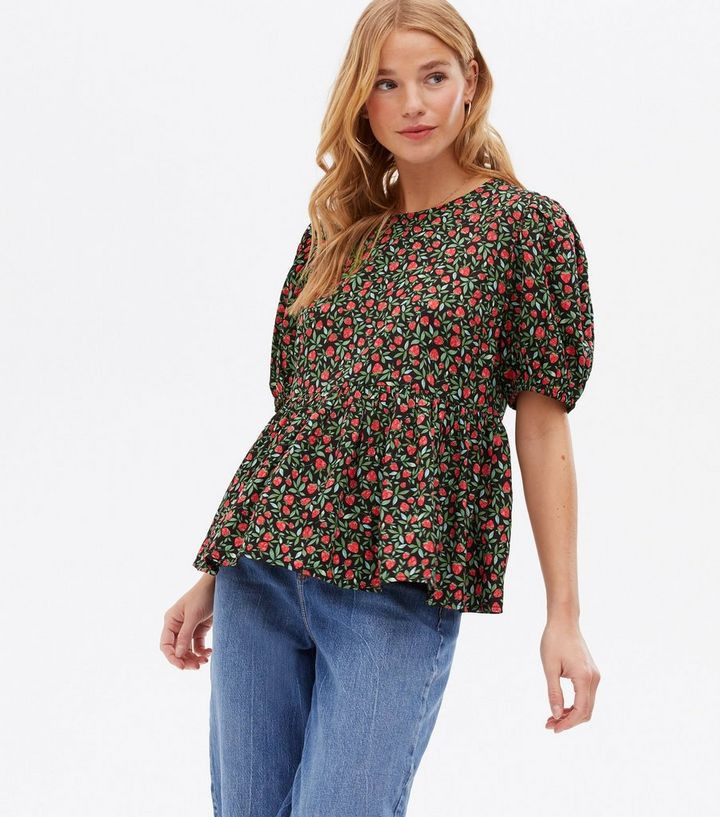 Black Strawberry Peplum Top
						
						Add to Saved Items
						Remove from Saved Items | New Look (UK)
