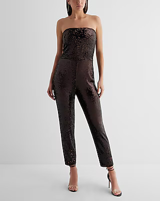Sequin Strapless Straight Leg Jumpsuit | Express