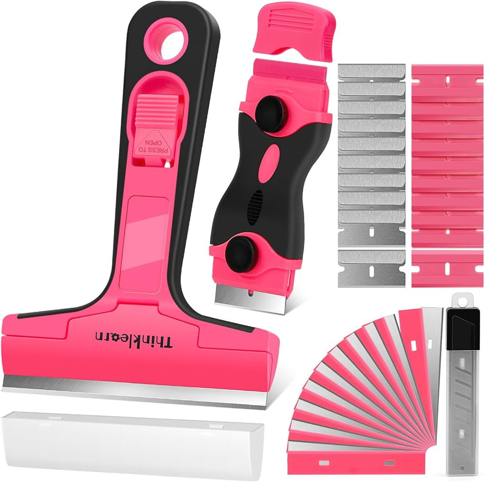 THINKLEARN Razor Blade Scraper Tool, 2Pcs Pink Razor Scraper with 40Pcs Replacement Blades, Glass... | Amazon (US)