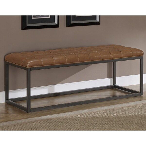 Jasper Laine Healy Saddle Brown Bonded Leather and Metal Bench | Bed Bath & Beyond