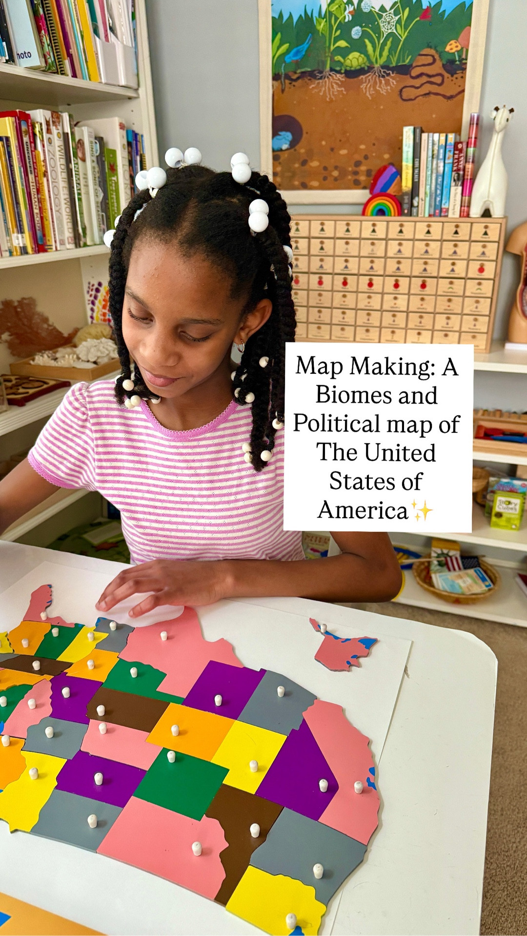 Map Making: A Biomes and Political map of The United States✨

Yesterday my daughter finally wrapped up a BIG work for her! Over the last few weeks she painstakingly created a biomes and political map of the United States complete with state names, landforms, and waterways!

Using the Montessori puzzle map of the United States, she first assembled the puzzle onto large paper. Next, she traced the shape of each state and re-assembled the puzzle. After that she labeled each state, then drew mountain ranges, other landforms, rivers, and lakes. Finally, she colored her map, paying extra attention to landforms and waterways. 

Some benefits of map making include:

🗺️ Better memory formation and information retention;
🗺️ Improved brain connectivity;
🗺️ Enhanced spatial skills;
🗺️ Improved creativity and critical thinking;
🗺️ Improved fine motor skills and dexterity;
🗺️ A deeper understanding of geography and the world.

Does your child enjoy studying geography and making maps as part of their lessons? What are their favorite types of maps to make? Let me know in the comments👇🏽!

#LTKFamily #LTKKids #LTKFindsUnder100