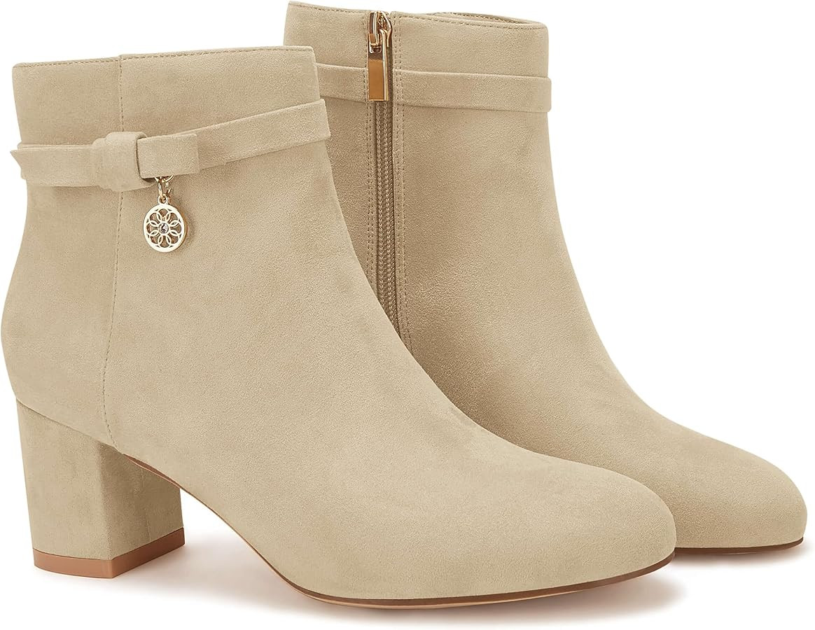 Coutgo Women's Ankle Boots Chunky Block Low Heel Vintage Tie Knot Booties Shoes with Side Zipper | Amazon (US)