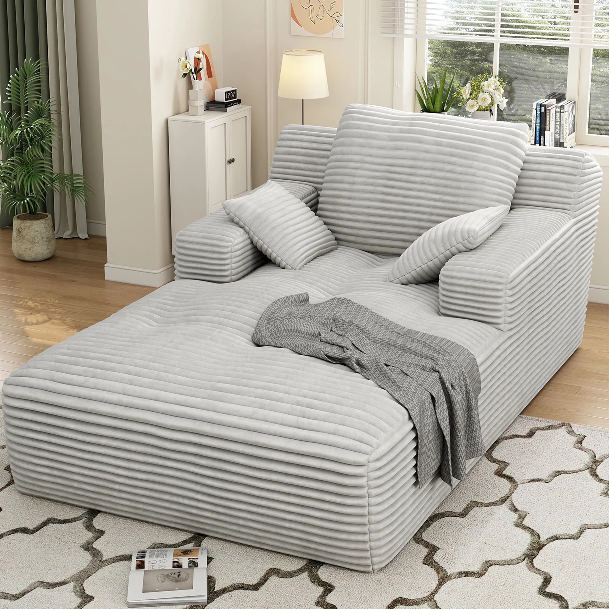 67'' Oversized Chaise Lounge Chair Indoor, Cloud Plush Corduroy Upholstered Sofa Bed, Modern Deep... | Walmart (US)