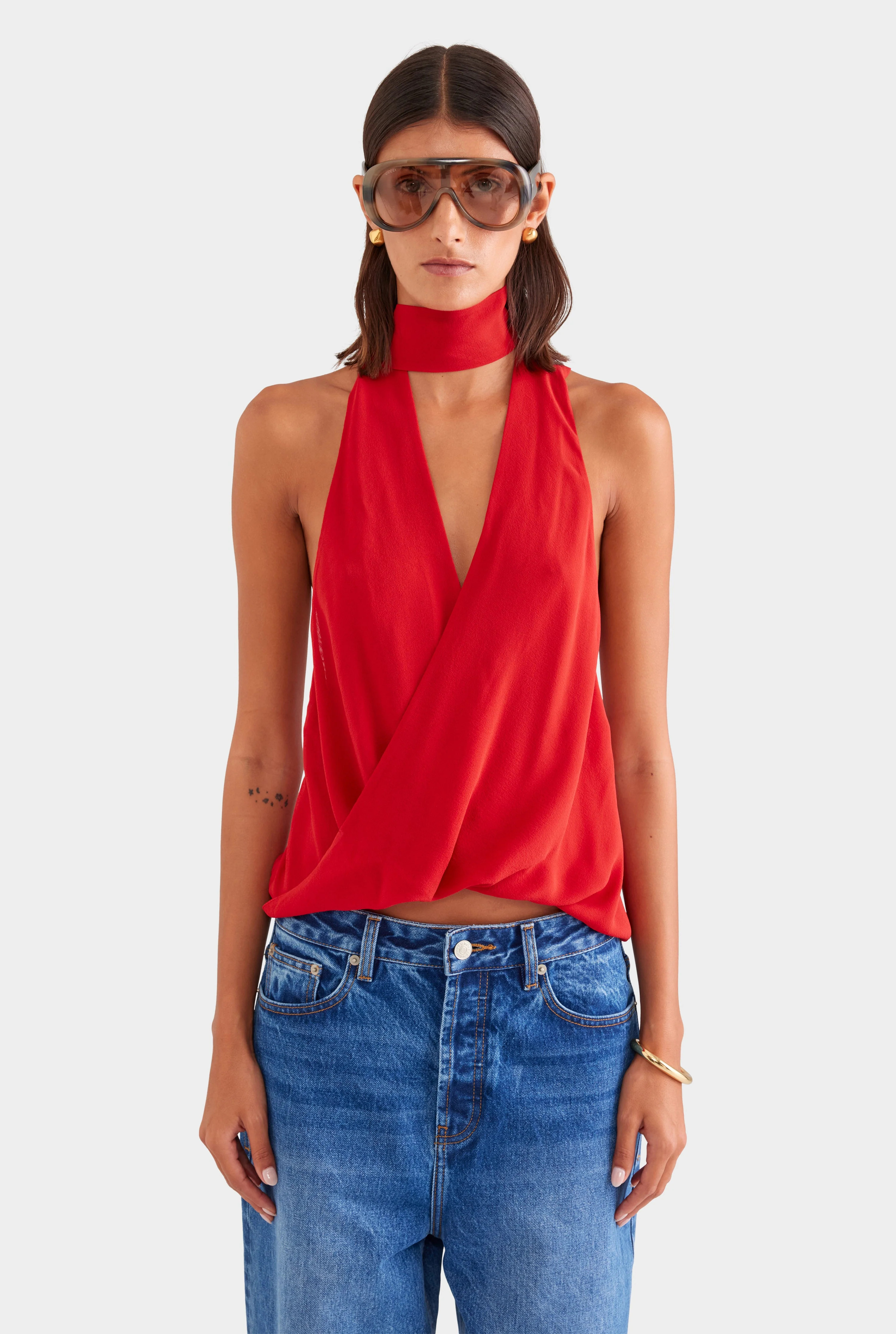 Silk Twist Plunge Top Red | Venroy | Venroy AU