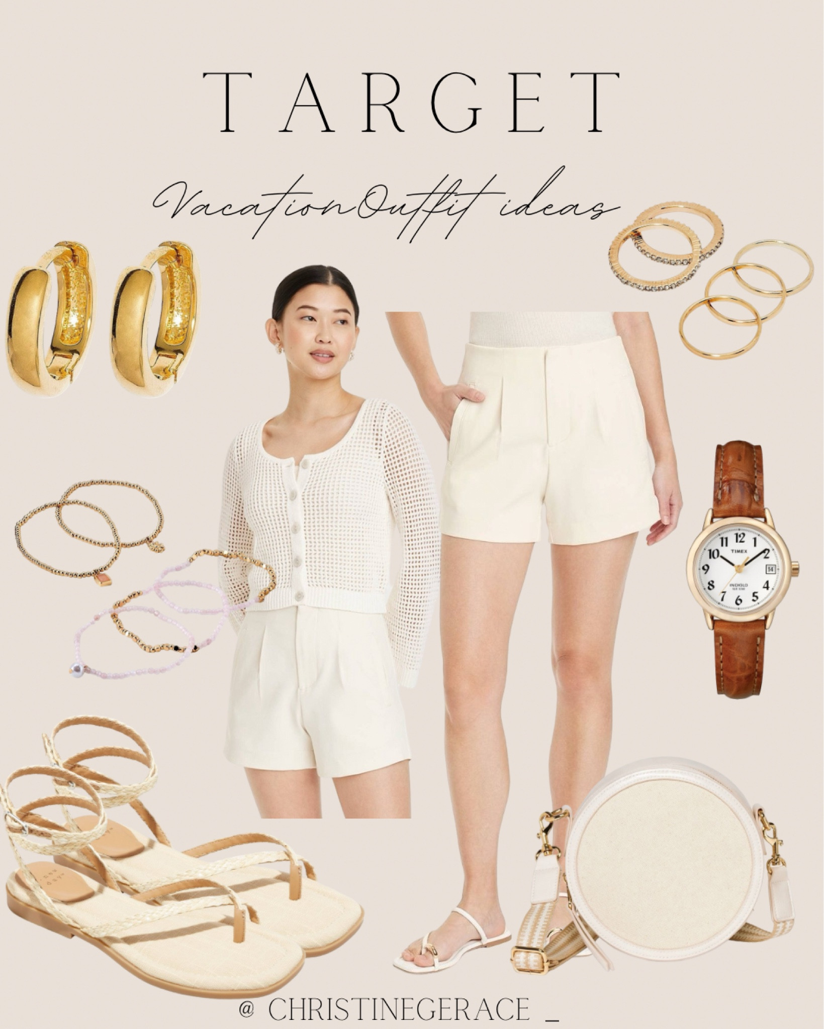 Target vacation outfit ideas 
Cardigan, shorts, sandals, watch, earrings, bracelets, purse, spring outfit 

#LTKfindsunder50 #LTKxTarget #LTKstyletip