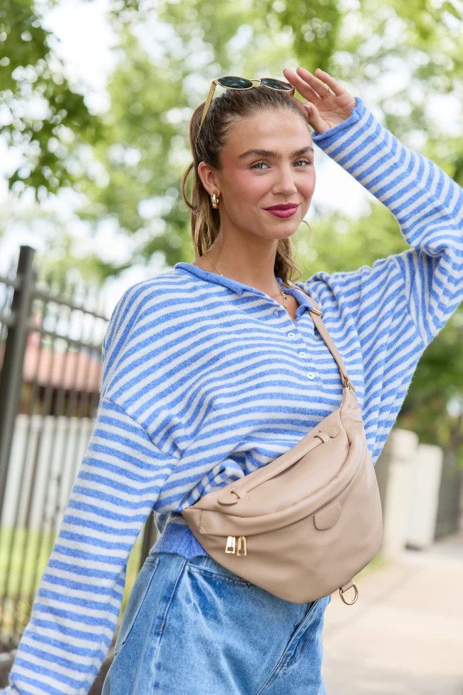 Good Company Blue Striped Henley Sweater | Pink Lily