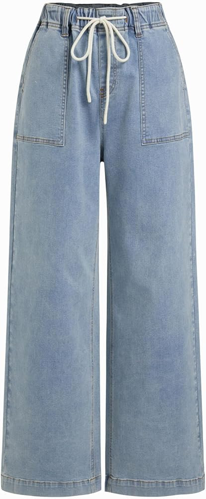 CIDER Womens Drawstring Baggy Wide Leg Jeans High Elastic Waist Boyfriend Jeans with Deep Pockets... | Amazon (US)