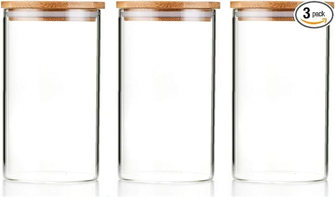 Sweejar 30 OZ Glass Food Storage Jar with Lid(set of 3),Airtight Canisters for Bathroom,Kitchen C... | Amazon (US)