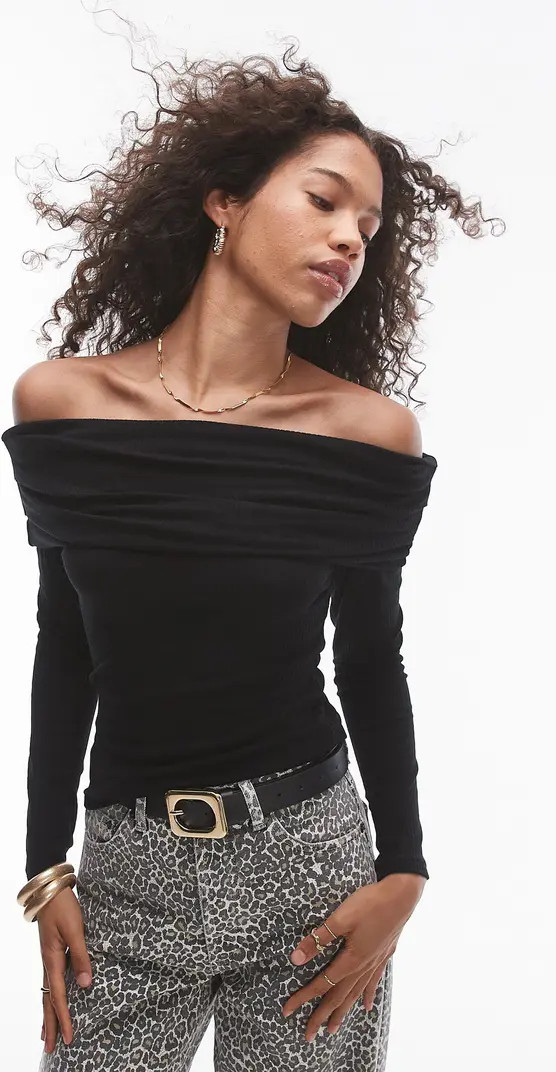 Topshop Premium Rib Off the Shoulder Top | Nordstrom | Nordstrom
