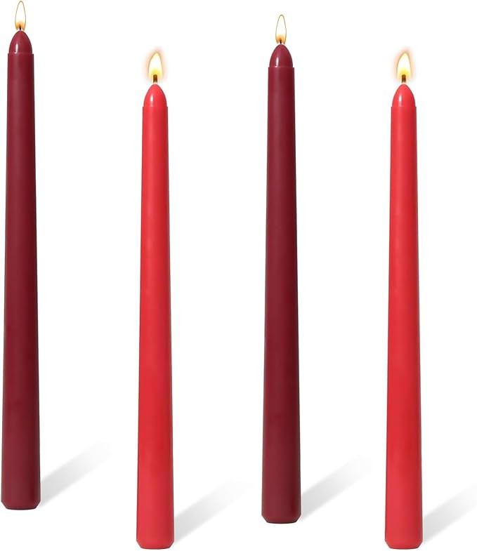 10'' Red Candles Burgundy Tapered Candles, Set of 4 Christmas Candle Sticks, Unscented Dripless T... | Amazon (UK)