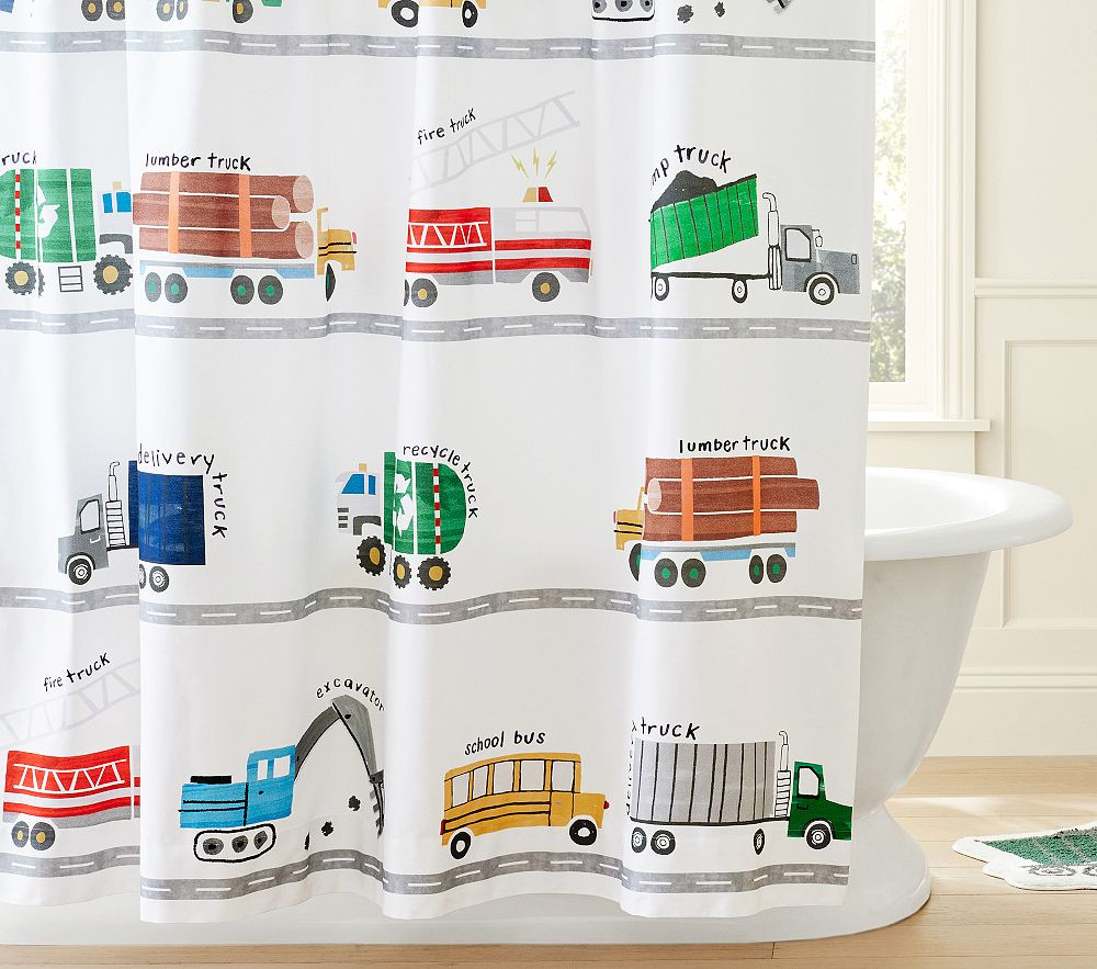 Busy Trucks Shower Curtain | Pottery Barn Kids