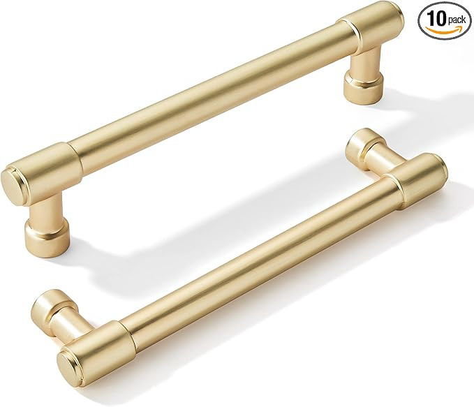 khtumeware Brushed Brass Cabinet Pulls - Center to Center 5" (Approx. 128MM) - Pack of 10 - Kitch... | Amazon (US)