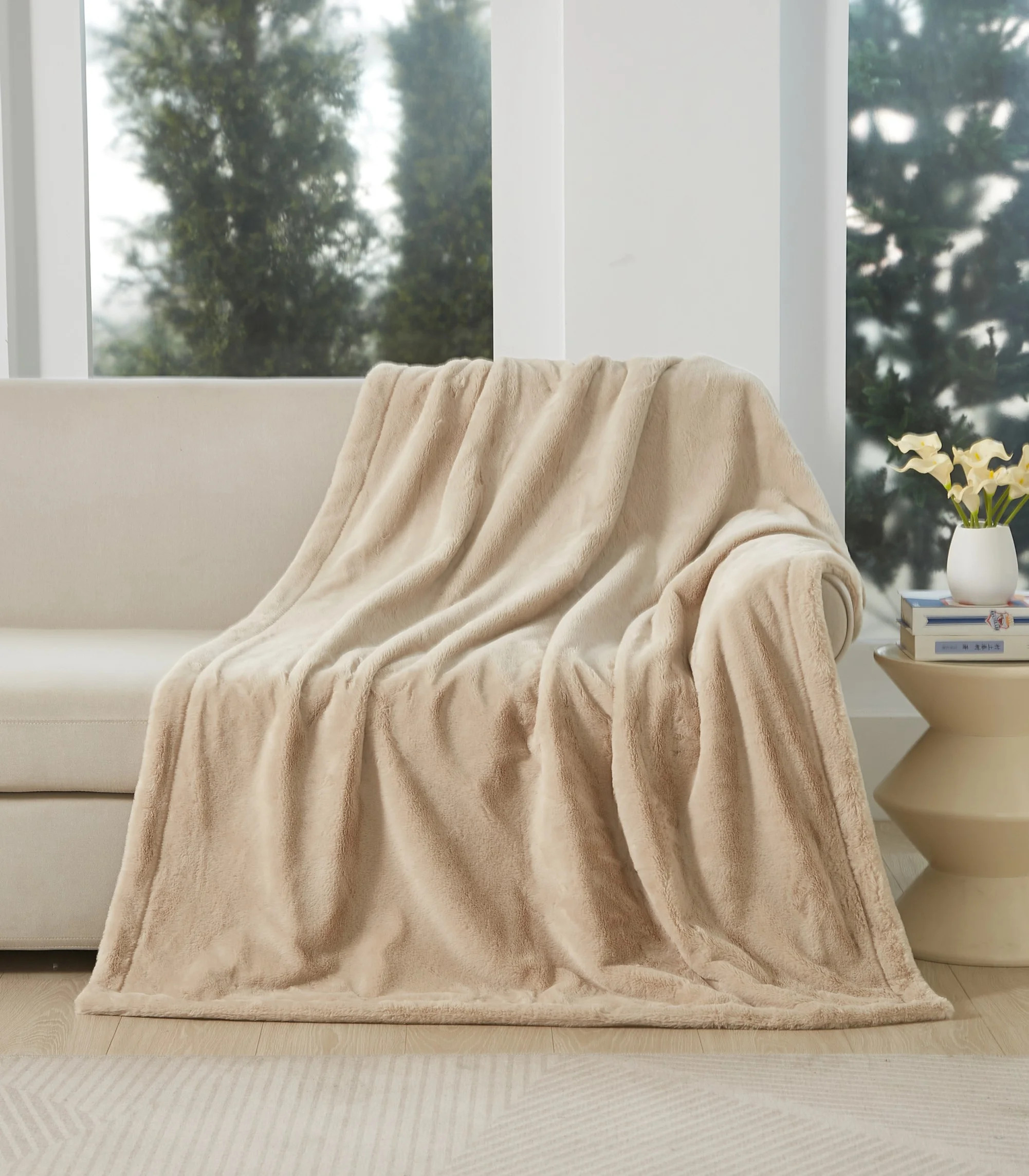 Cozy Haven Oversized Faux Fur Throw Blanket, Soft Beige, 50" x 72" | Walmart (US)