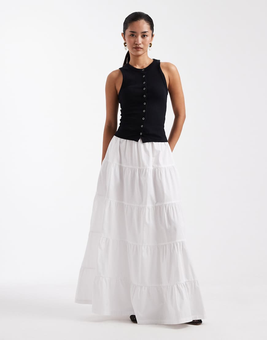 Threadbare poplin tiered maxi skirt in white | ASOS (Global)