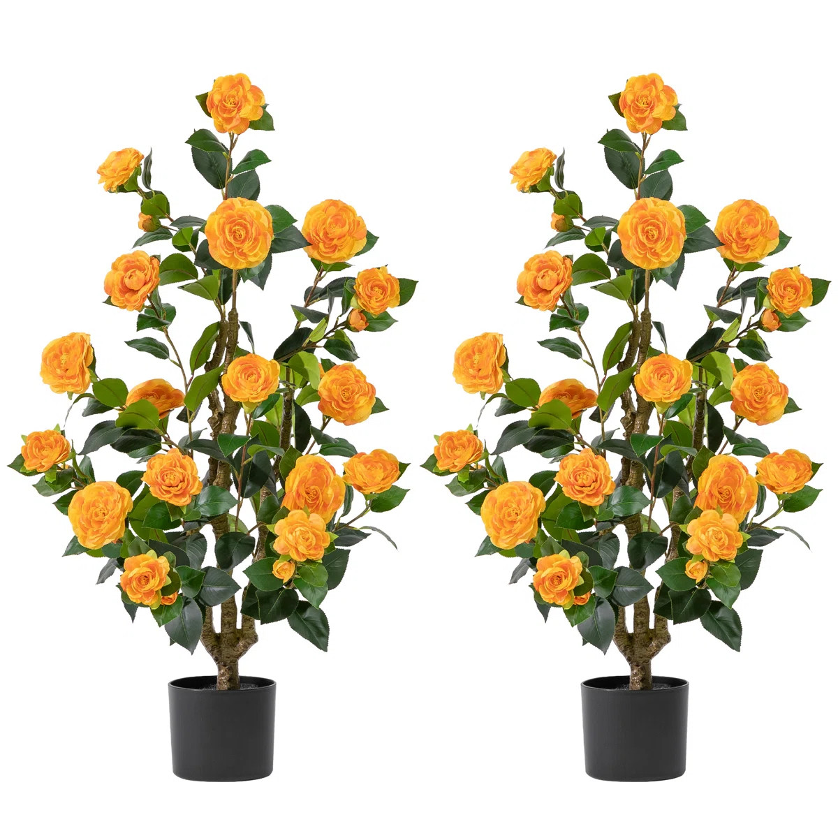 Artificial Camellia Tree 3.3 FT 2 Pack,with Blooming Flowers&Natural Wood Trunk (Set of 2) | Wayfair North America