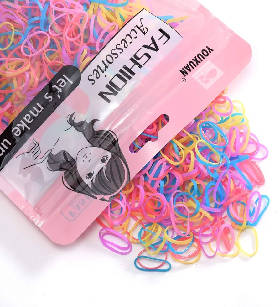 Youxuan Kids Elastics No Damage Colored Hair Bands Fashion Girls Hair Ties 1000 Count Small Size | Amazon (US)