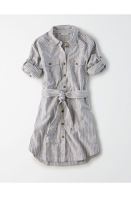 AE Long Sleeve Button Front Shirt Dress | American Eagle Outfitters (US & CA)