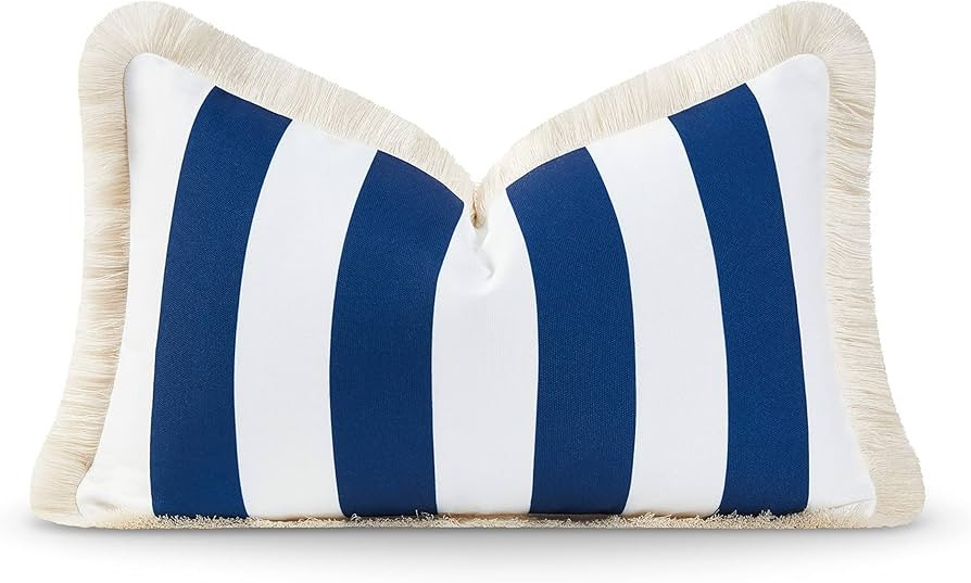 Hofdeco Premium Coastal Hampton Style Patio Indoor Outdoor Lumbar Pillow Cover Only, 12"x20" Wate... | Amazon (US)