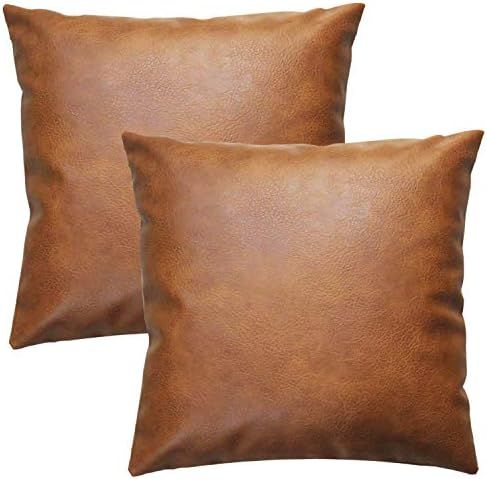 JOJUSIS Modern Leather Throw Pillow Covers for Couch Sofa Bed Set of 2 16 x 16 Inch 100% Faux Lea... | Amazon (US)