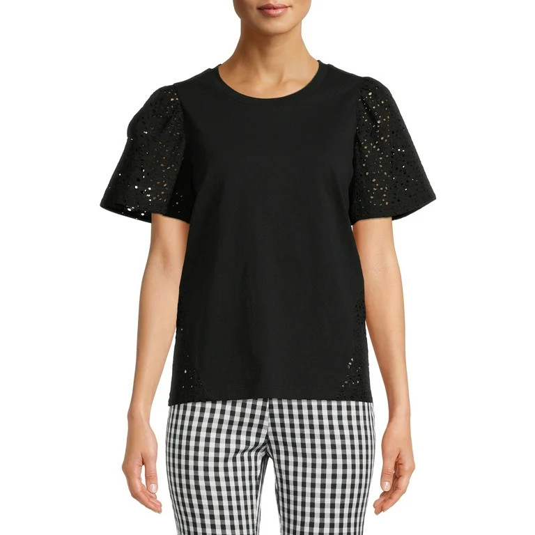 Time and Tru Women’s Eyelet Knit Top - Walmart.com | Walmart (US)
