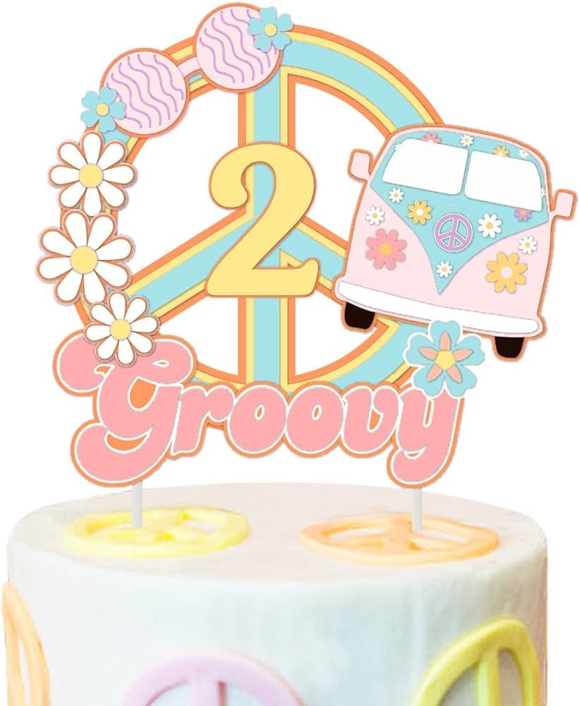 Two Groovy Birthday Cake Topper Two Groovy Party Decorations for Girls Hippie Boho Birthday Party... | Amazon (US)