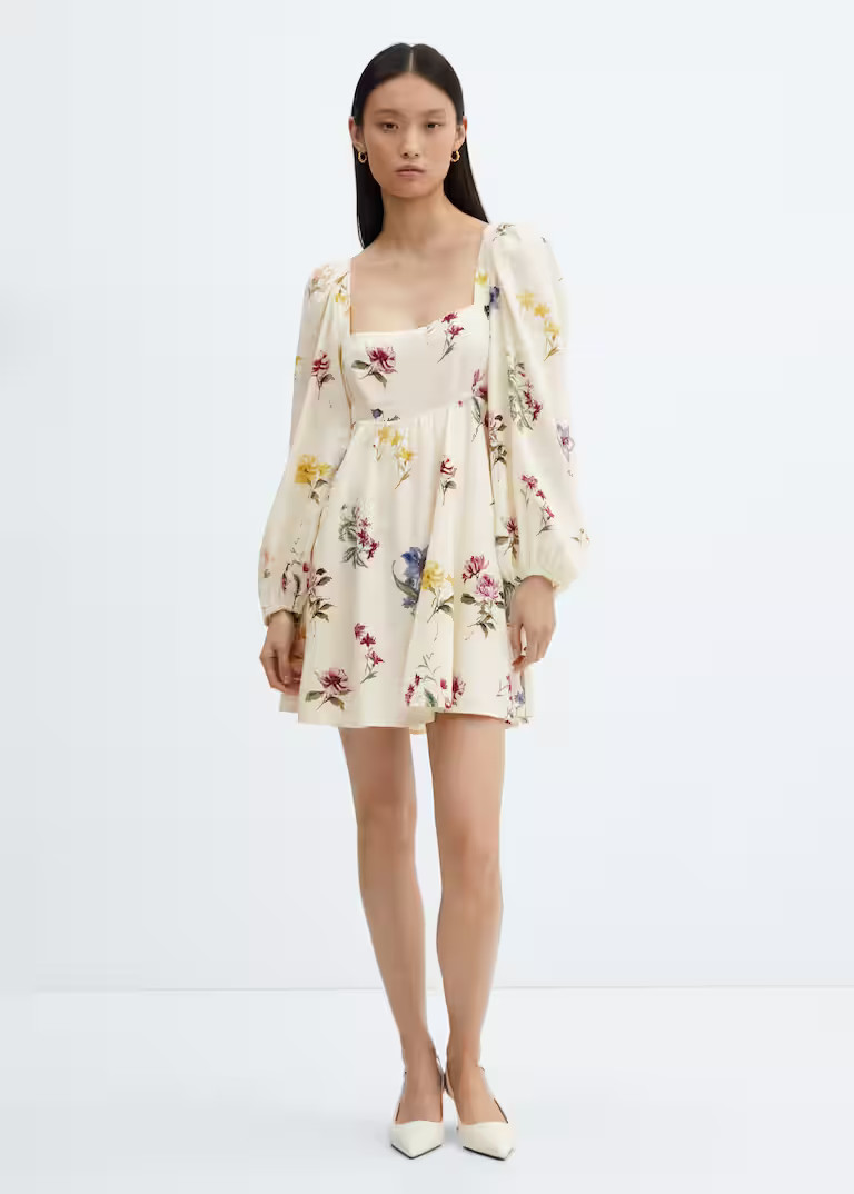 Floral linen-blend dress | MANGO (US)