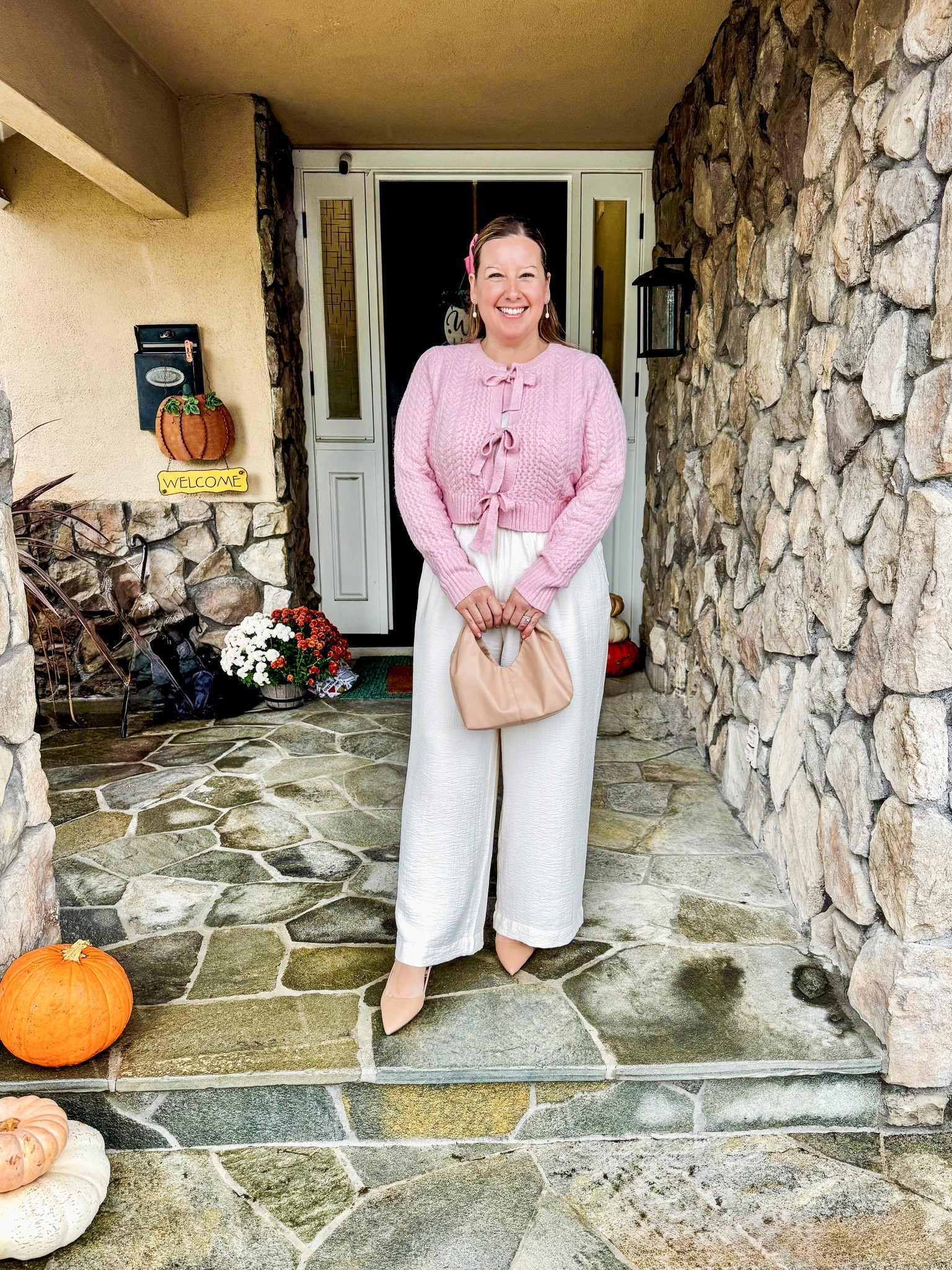 Baby shower OOTD 💕 Went to celebrate my sweet friend who’s having a baby girl, so of course I had to lean into the pink! This cozy bow detail cardigan + wide leg jumpsuit combo was so comfy but still felt chic for a daytime shower. If you’re looking for a cute, girly outfit idea for a baby shower, brunch, or any fall event…this one’s such a win 💗#LTKStyleTip

#LTKootd #LTKPetite