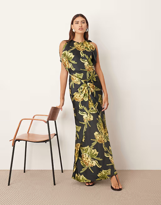 ARRANGE drape split sleeve maxi dress with metal trim in floral print | ASOS | ASOS (Global)