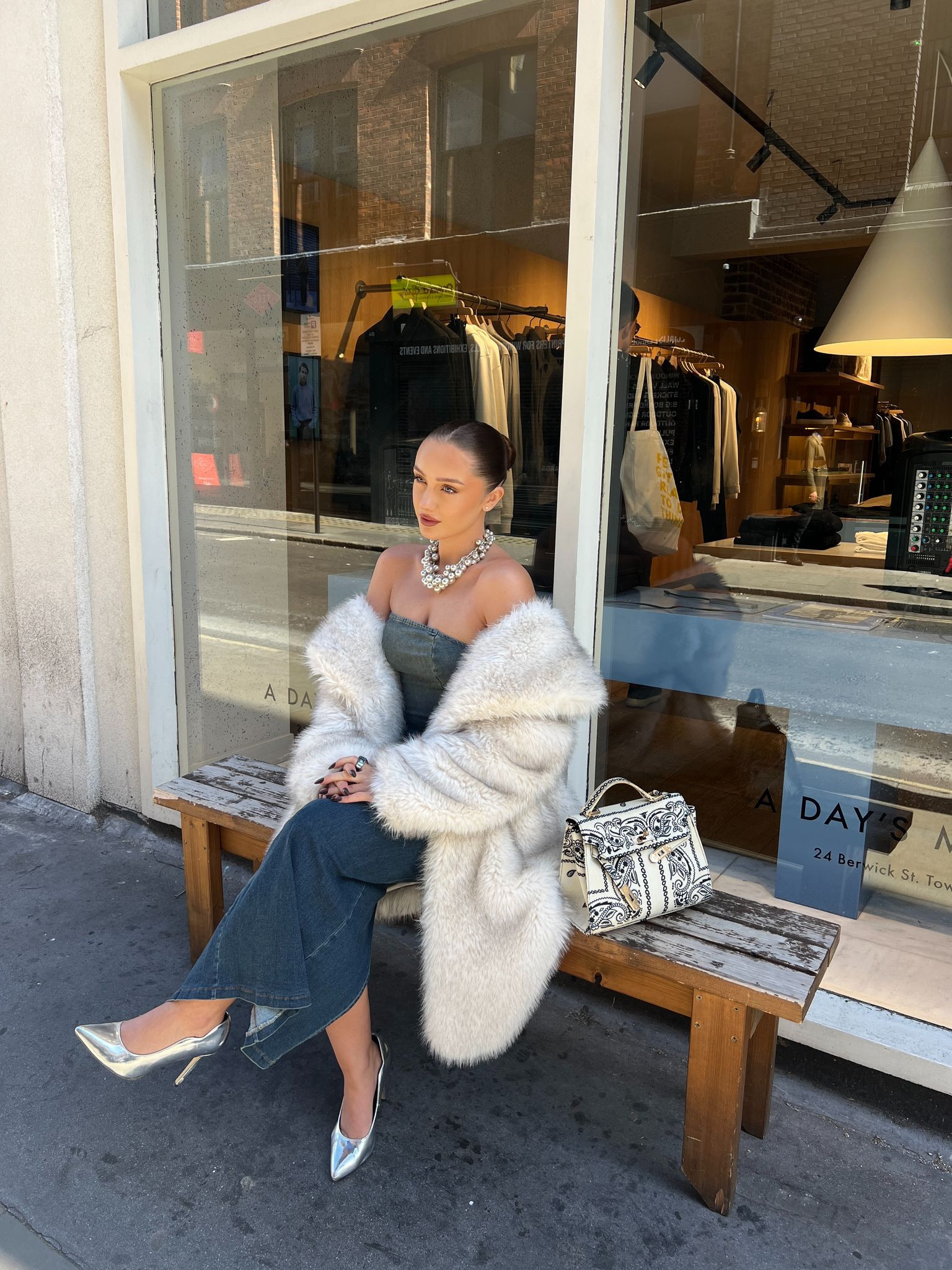 Transitional Outfit, Fur Coat, Asos, Berska, Pretty Little Thing, Denim Dress, Bandeau Midi Dress, Silver Heels, Heeled Sandals 

 #LTKAprilSpotlight #LTKuk #LTKeurope