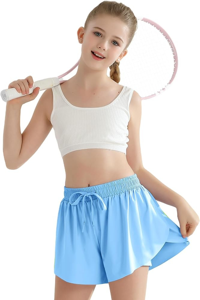 Girls Flowy Athletic Shorts with Pocket Kids Spandex 2 in 1 Drawstring Butterfly Skorts for Cheer... | Amazon (US)